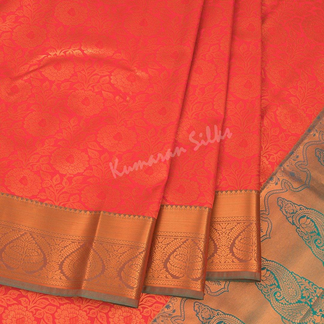 Semi Silk Red Embossed Saree 02 - Kumaran Silks