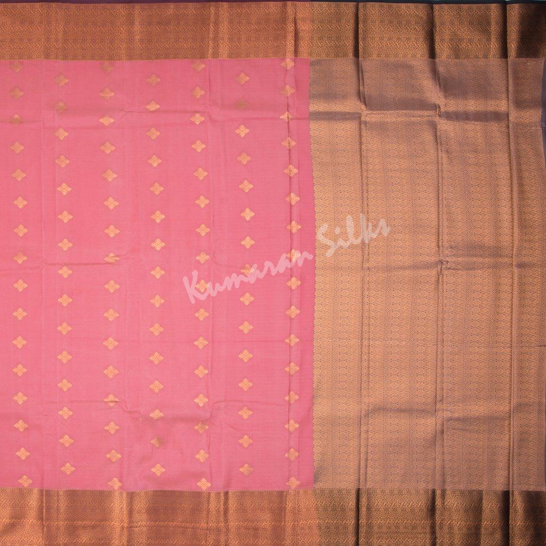 Semi Silk Peach Embossed Saree - Kumaran Silks