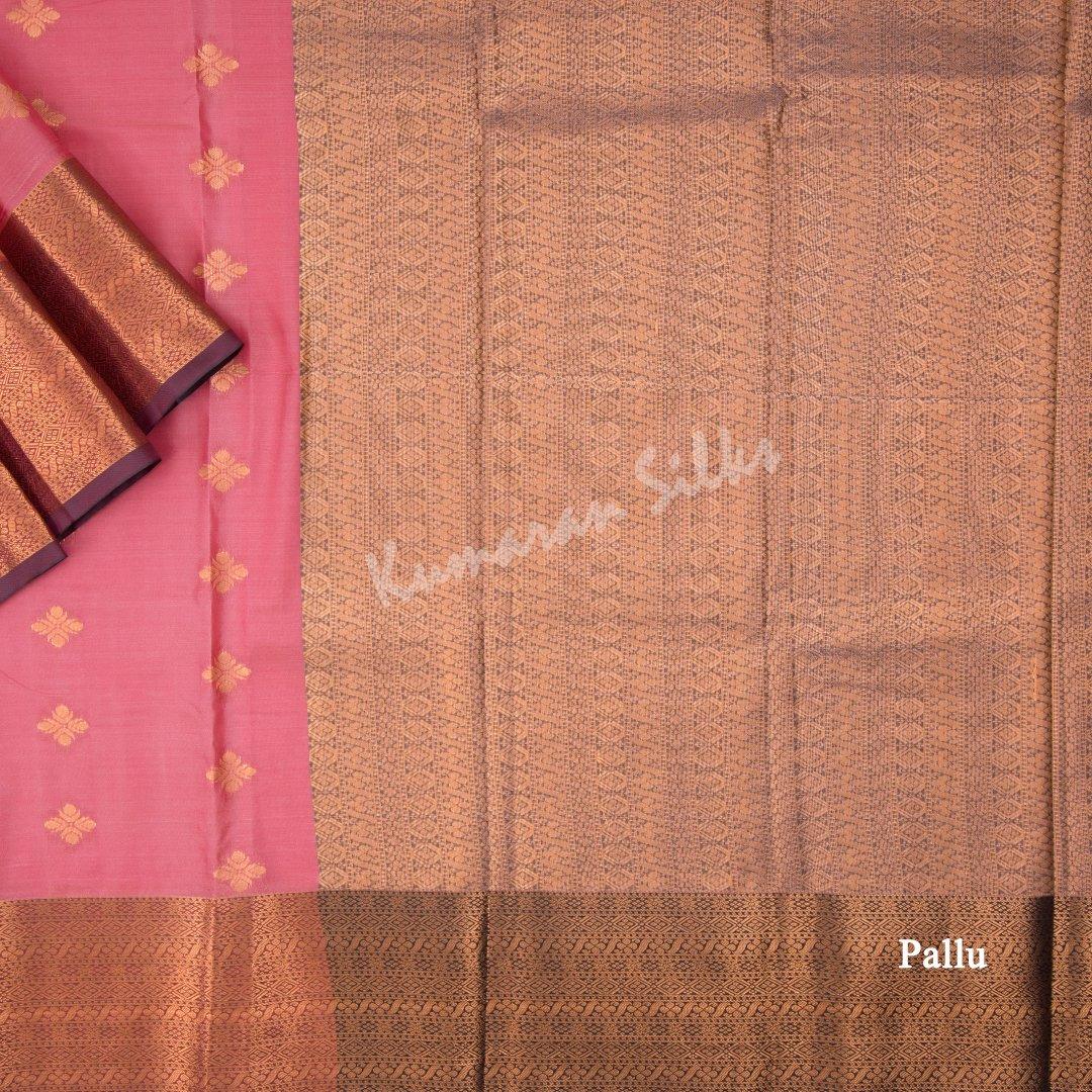 Semi Silk Peach Embossed Saree - Kumaran Silks