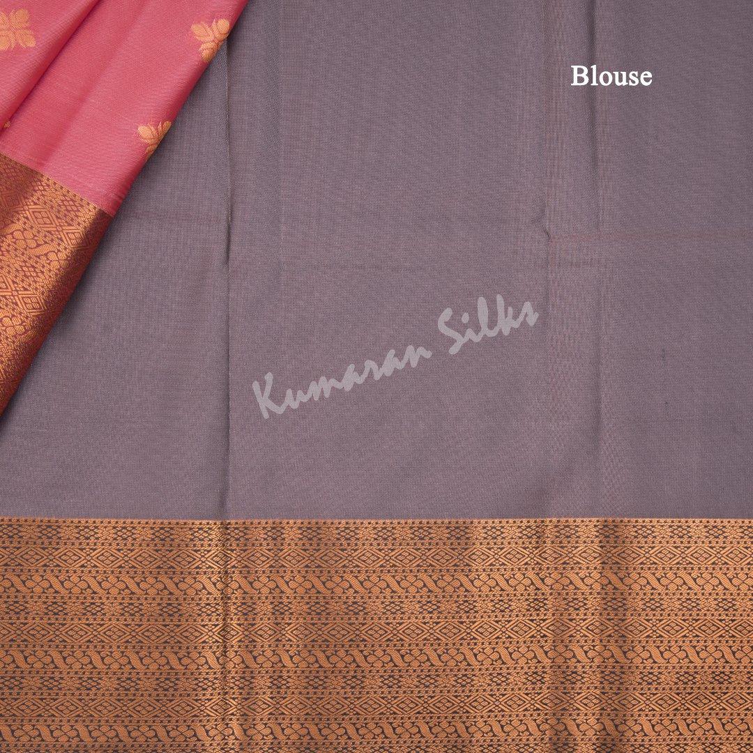 Semi Silk Peach Embossed Saree - Kumaran Silks