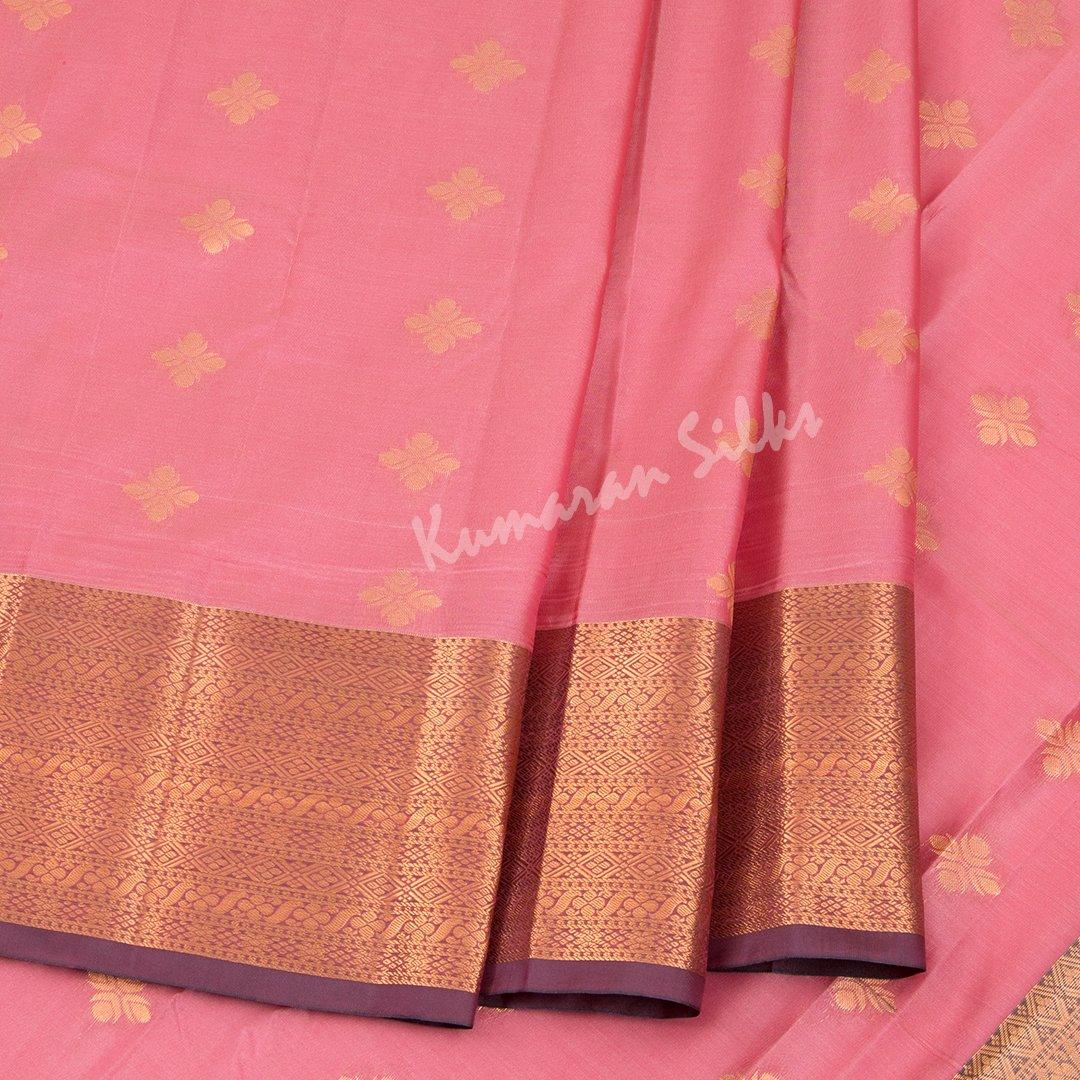 Semi Silk Peach Embossed Saree - Kumaran Silks