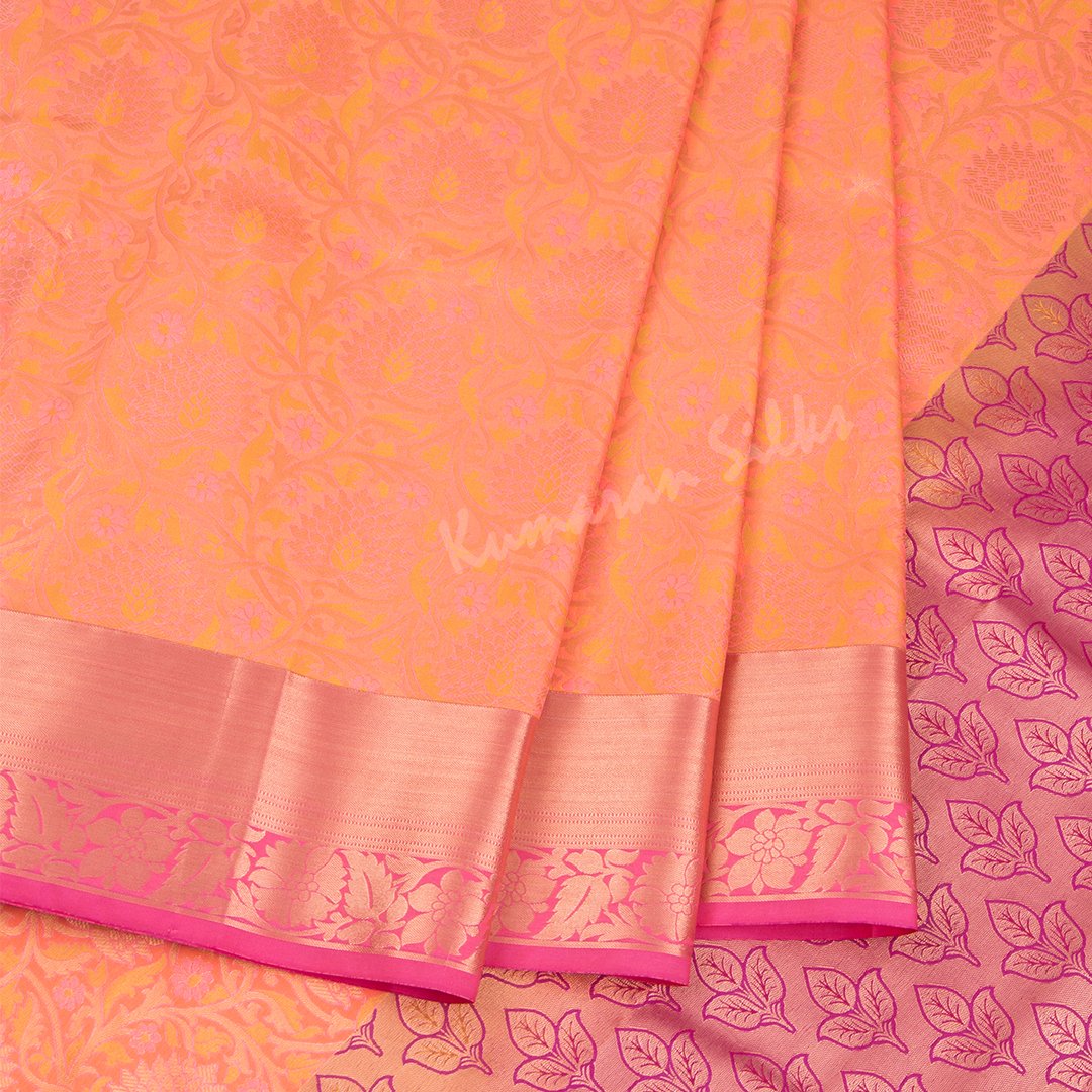 Semi Silk Orange Embossed Saree