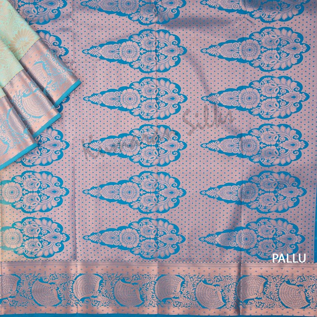 Semi Silk Sea Green Embossed Saree - Kumaran Silks