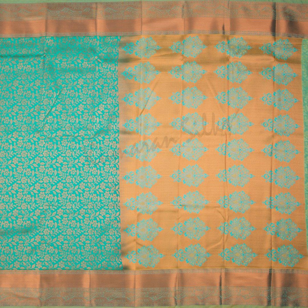 Semi Silk Jade Green Embossed Saree 02 - Kumaran Silks