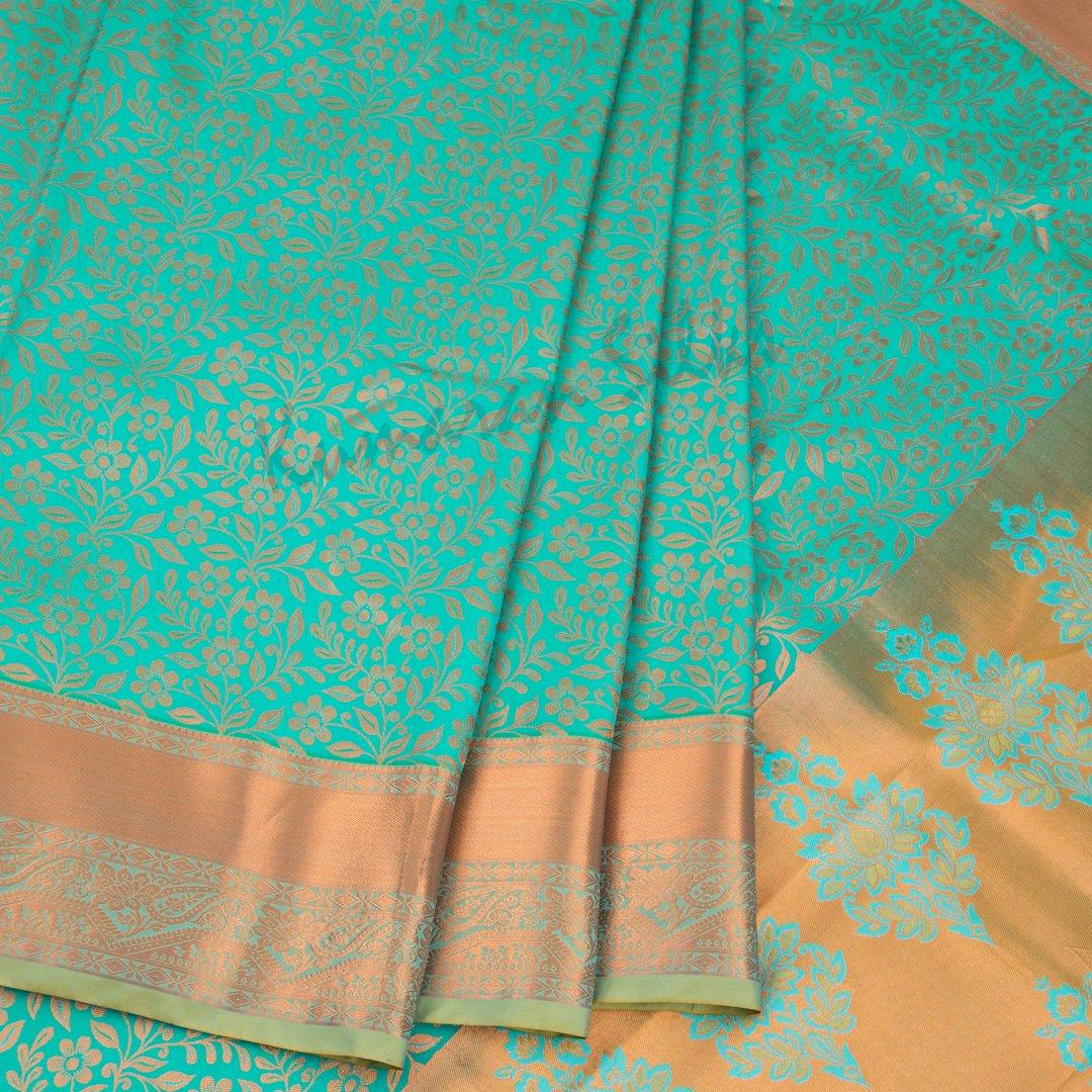 Semi Silk Jade Green Embossed Saree 02 - Kumaran Silks