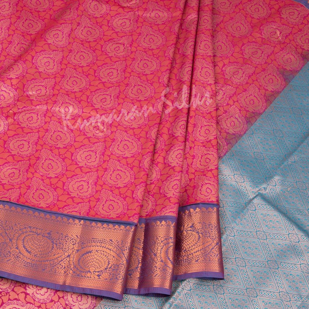 Semi Silk Hot Pink Embossed Saree - Kumaran Silks