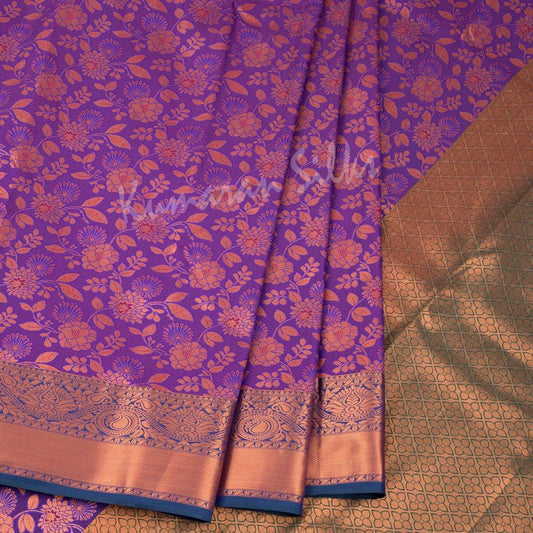 Semi Silk Purple Embossed Saree - Kumaran Silks