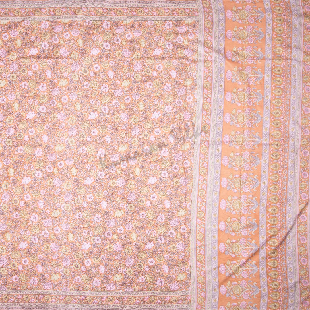 Faux Crepe Peach Floral Printed Saree