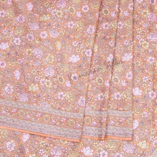 Faux Crepe Peach Floral Printed Saree - Kumaran Silks