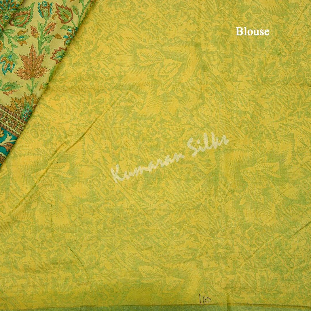 Faux Crepe Lime Yellow Floral Printed Saree - Kumaran Silks