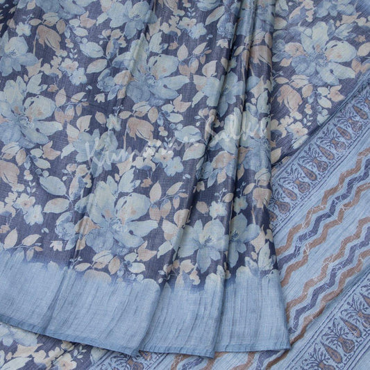 Semi Linen Grape Violet Floral Printed Saree - Kumaran Silks