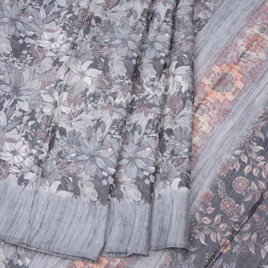 Semi Linen Grey Floral Printed Saree - Kumaran Silks