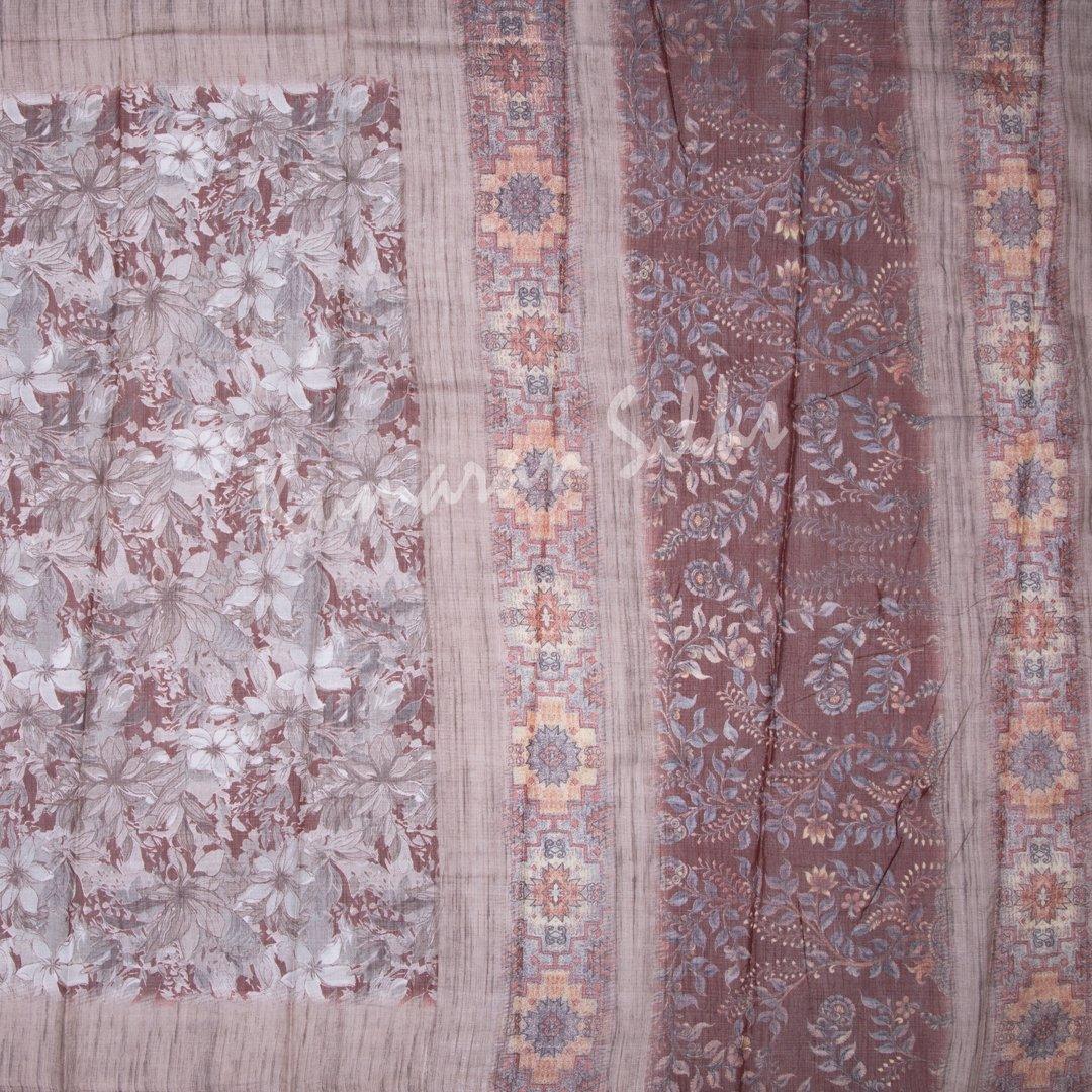 Semi Linen Brown Floral Printed Saree - Kumaran Silks