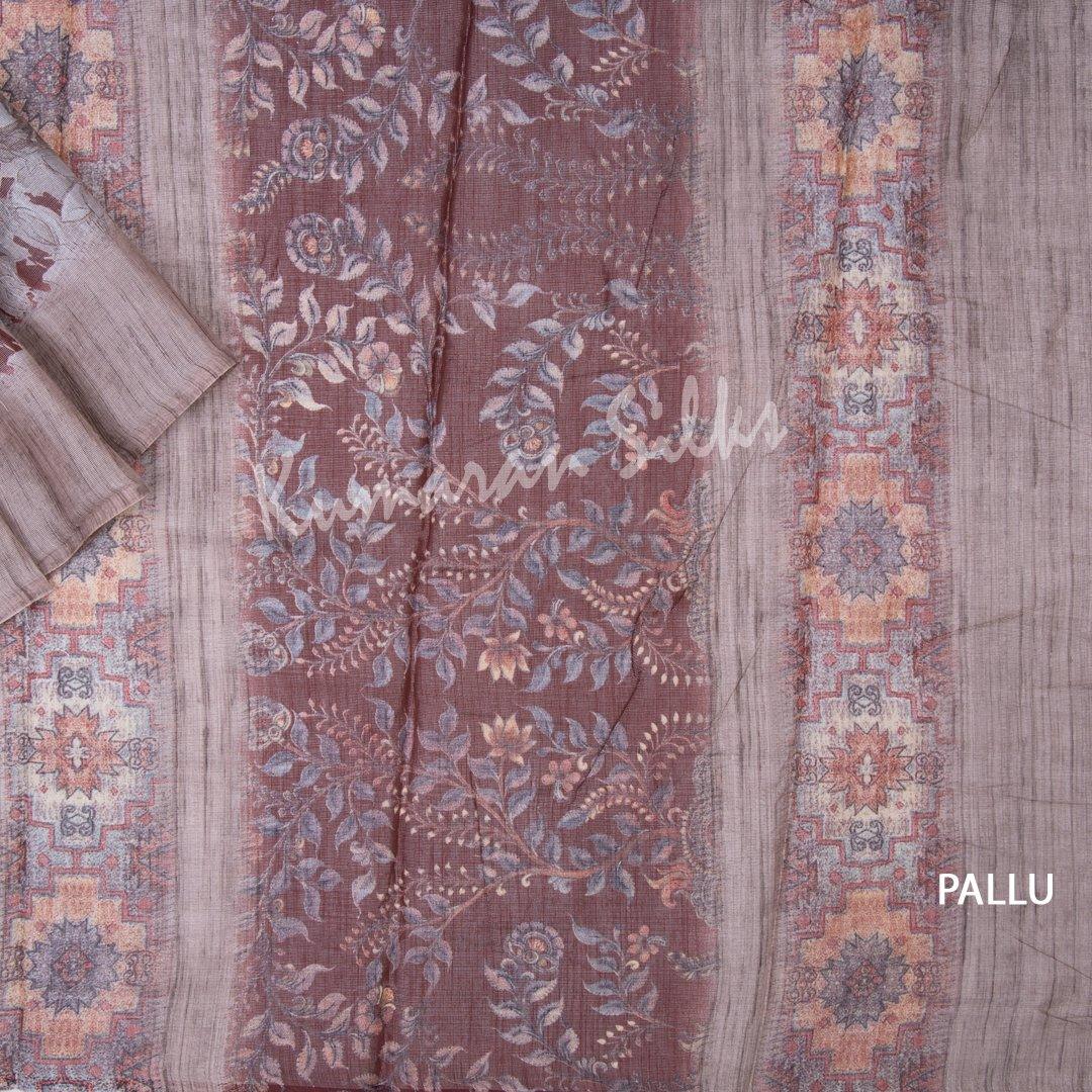 Semi Linen Brown Floral Printed Saree - Kumaran Silks