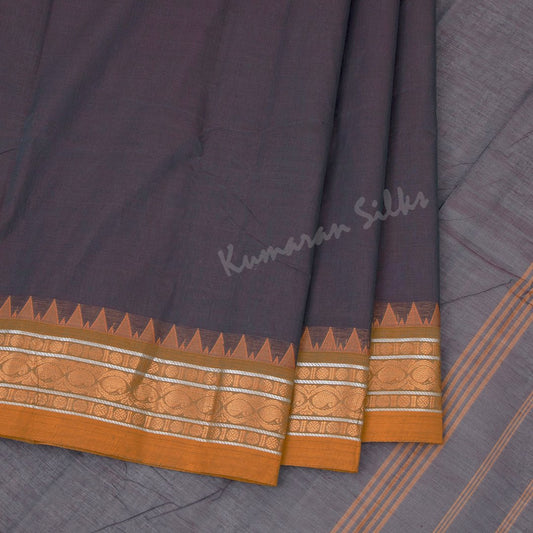 Chettinad Cotton Dark Brown Plain Saree Without Blouse - Kumaran Silks