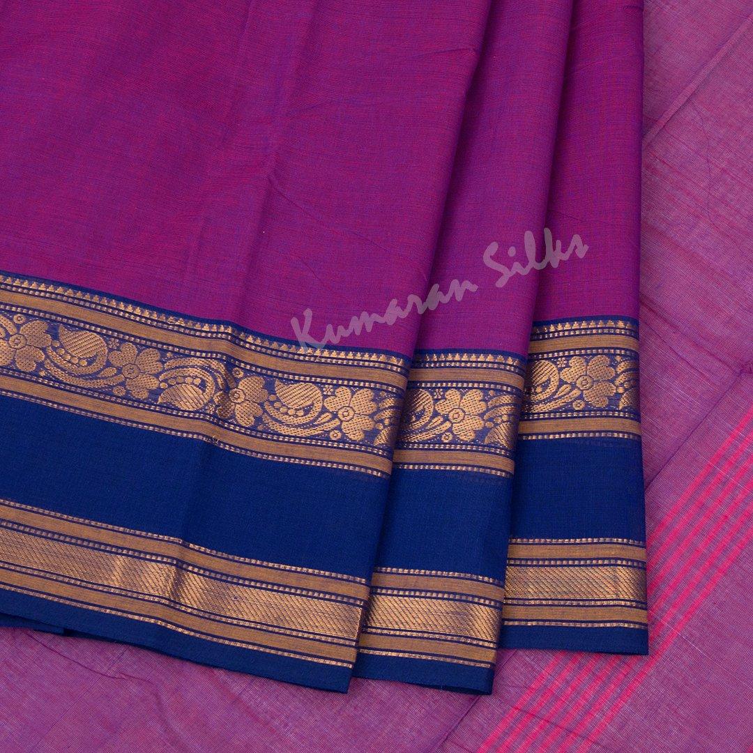 Chettinad Cotton Shot Colour Plain Saree With Blue Border Without Blouse