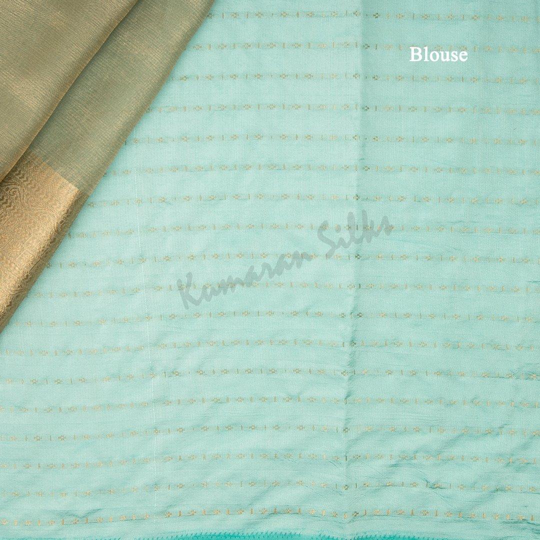 Tissue Pista Green Plain Saree With Contrast Blouse - Kumaran Silks