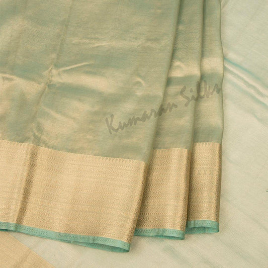 Tissue Pista Green Plain Saree With Contrast Blouse - Kumaran Silks