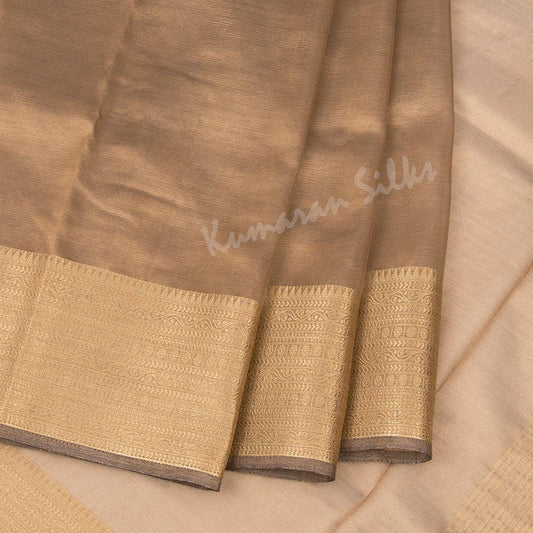 Tissue Brown Plain Saree With Contrast Blouse - Kumaran Silks