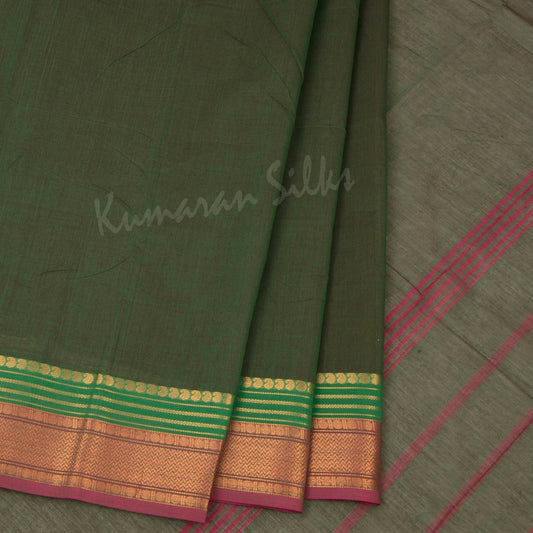 Chettinad Cotton Bottle Green Plain Saree Without Blouse - Kumaran Silks