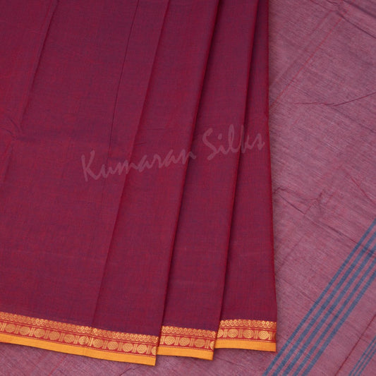 Chettinad Cotton Maroon Plain Saree Without Blouse 02 - Kumaran Silks