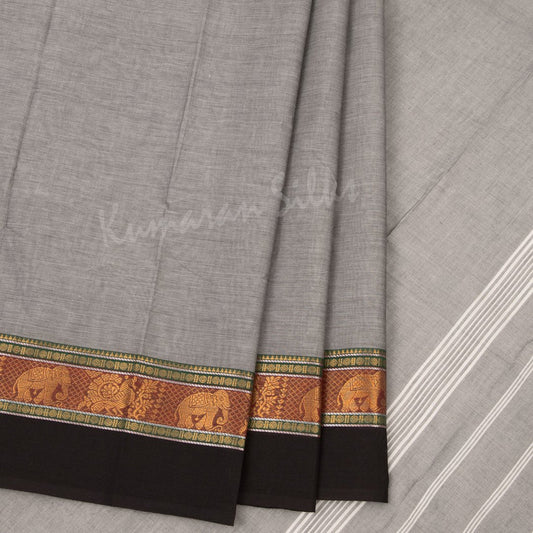 Chettinad Cotton Grey Plain Saree Without Blouse 02 - Kumaran Silks