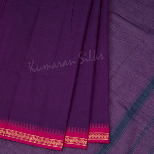 Chettinad Cotton Purple Plain Saree Without Blouse 02 - Kumaran Silks