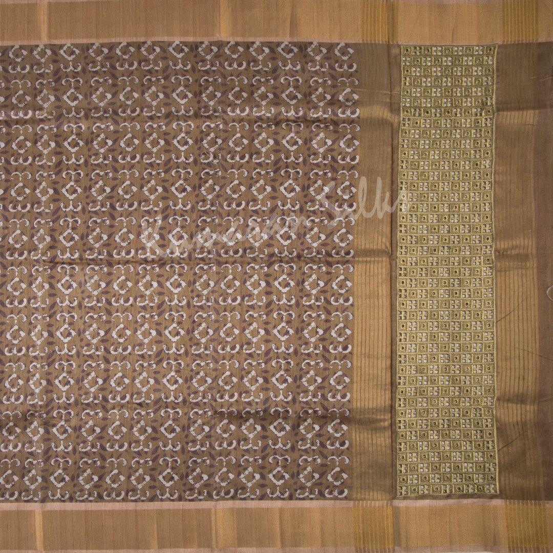 Semi Raw Silk Printed Brown Saree 09 - Kumaran Silks