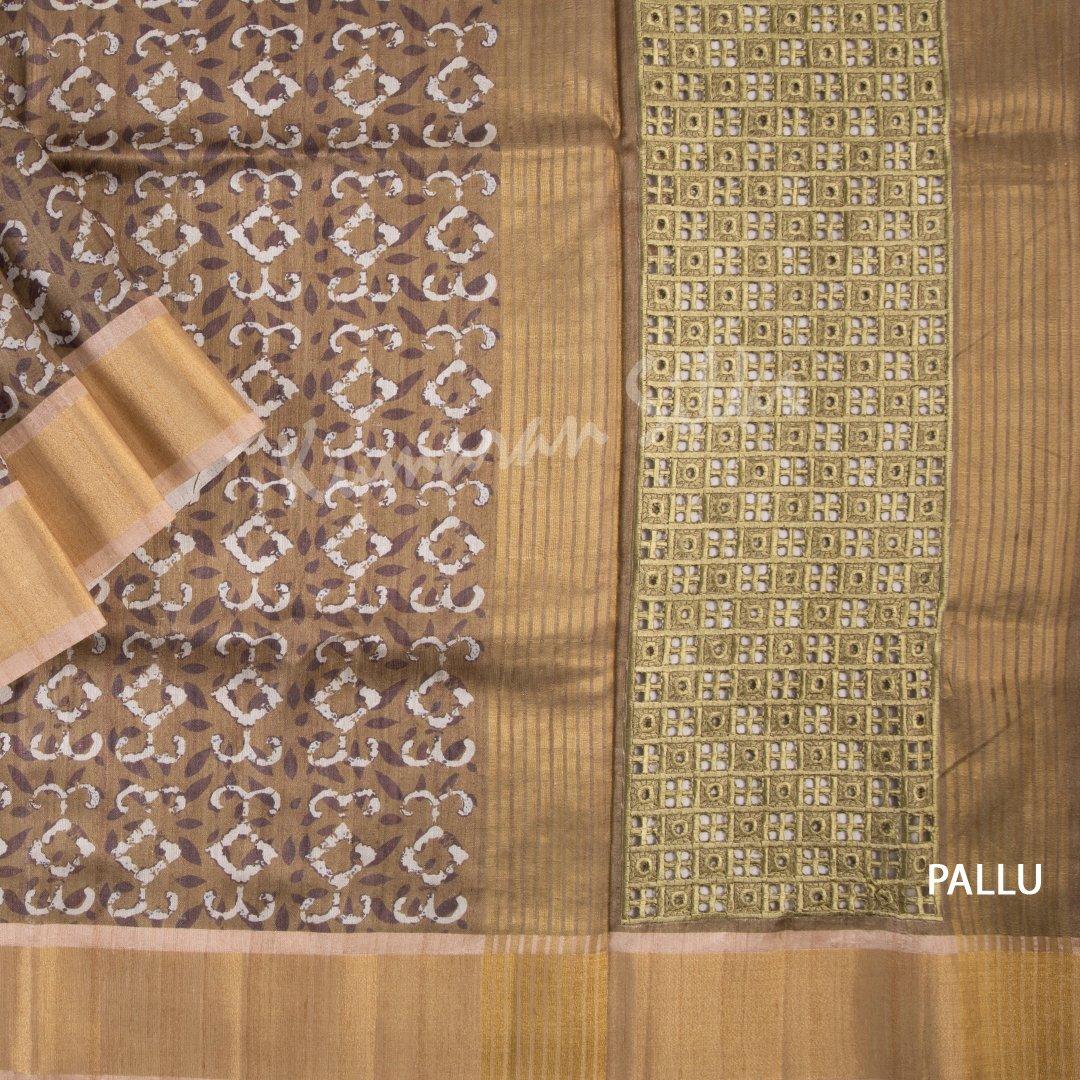 Semi Raw Silk Printed Brown Saree 09 - Kumaran Silks