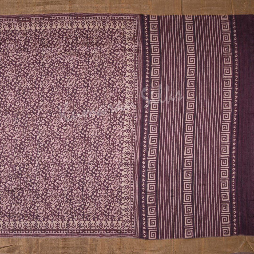 Semi Raw Silk Printed Plum Purple Saree 02 - Kumaran Silks