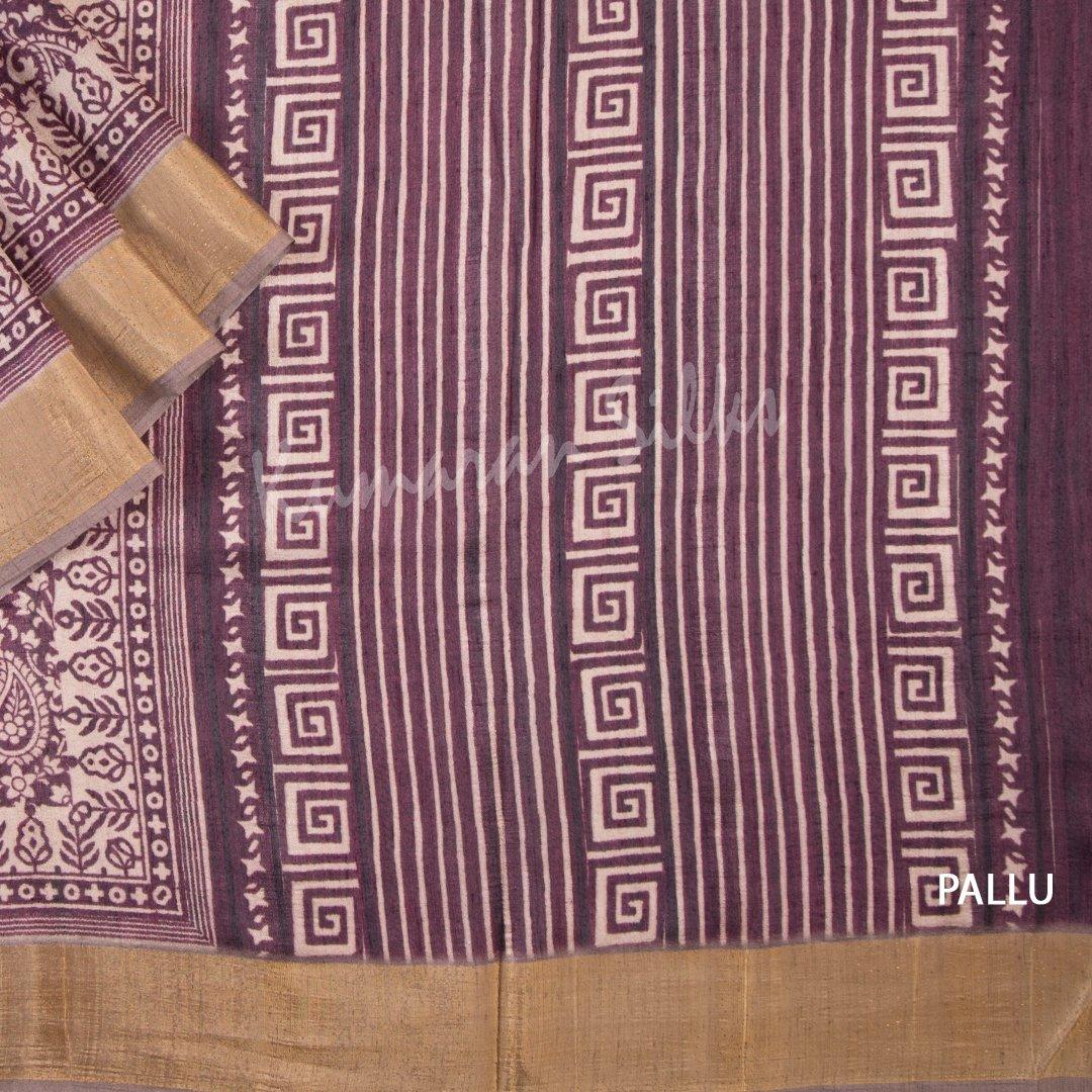 Semi Raw Silk Printed Plum Purple Saree 02 - Kumaran Silks