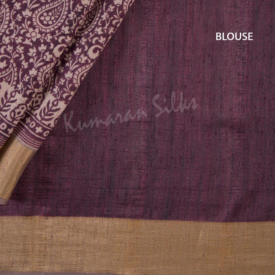 Semi Raw Silk Printed Plum Purple Saree 02 - Kumaran Silks