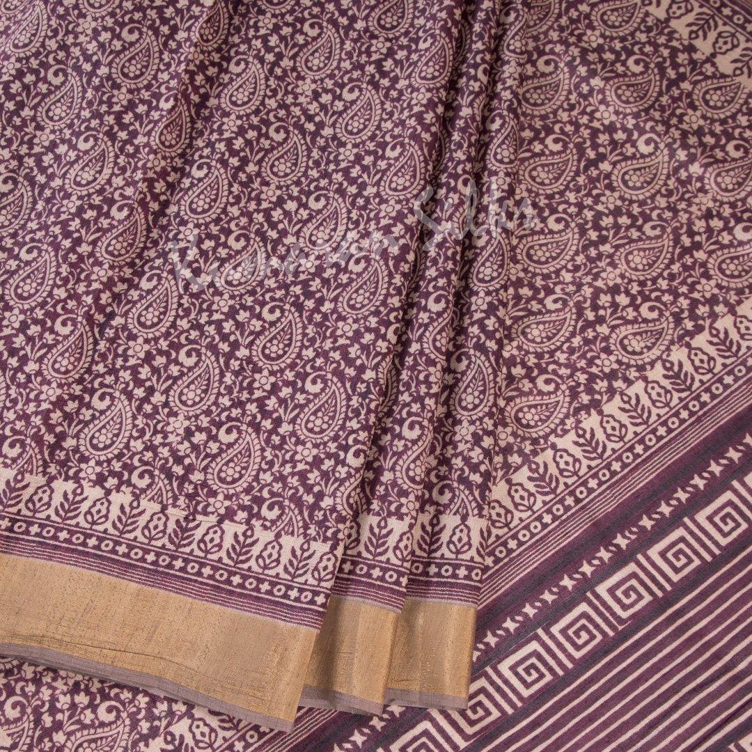 Semi Raw Silk Printed Plum Purple Saree 02 - Kumaran Silks