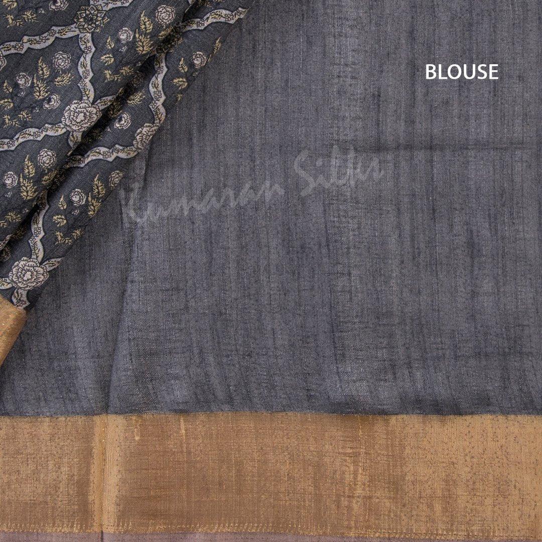 Semi Raw Silk Printed Dark Grey Saree 03 - Kumaran Silks