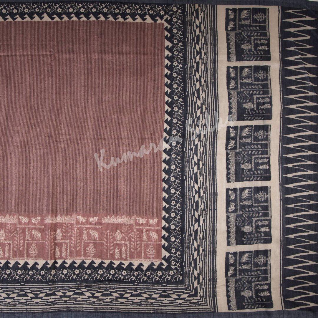 Semi Raw Silk Striped Cinnamon Brown Saree - Kumaran Silks