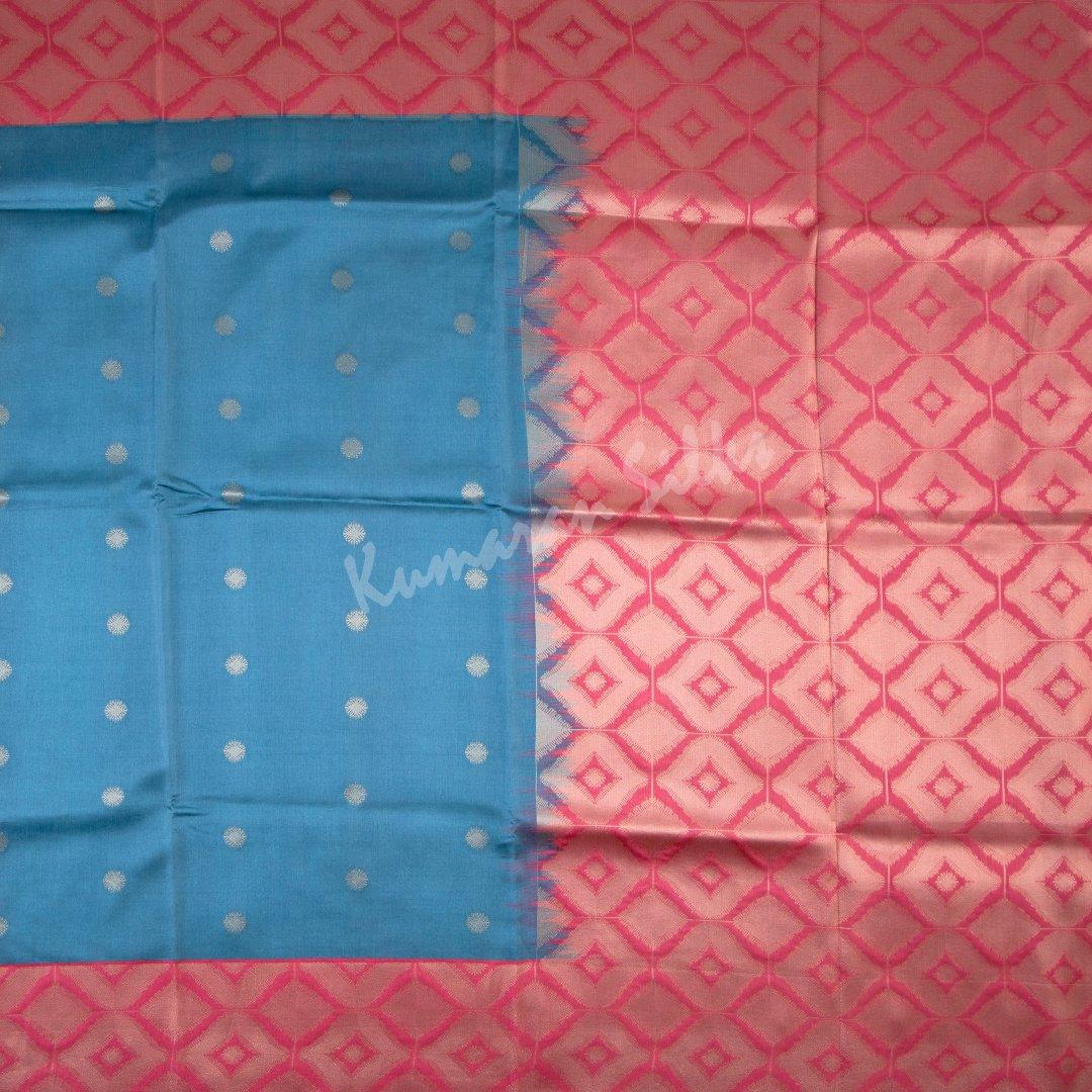 Semi Raw Silk Embossed Peacock Blue Saree 02 - Kumaran Silks