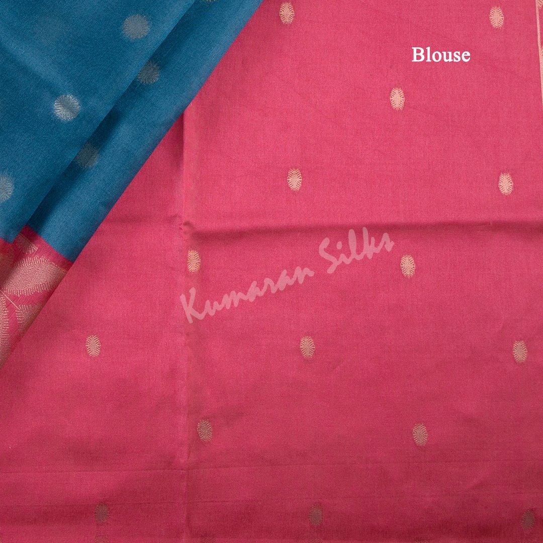 Semi Raw Silk Embossed Peacock Blue Saree 02 - Kumaran Silks