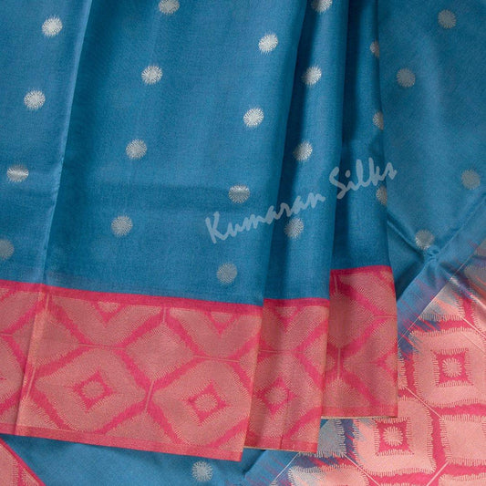 Semi Raw Silk Embossed Peacock Blue Saree 02 - Kumaran Silks