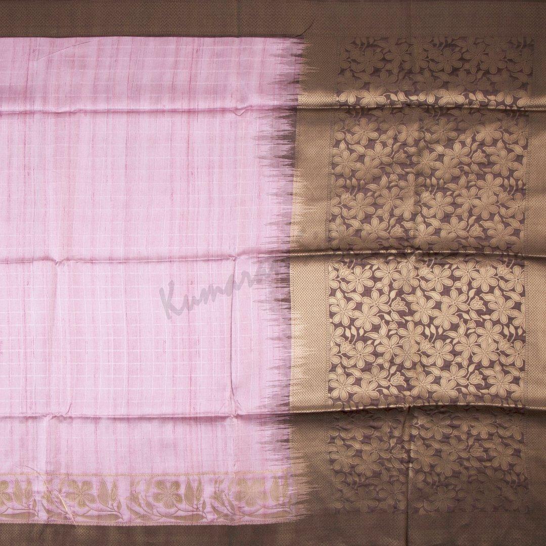 Semi Raw Silk Checked Baby Pink Saree - Kumaran Silks