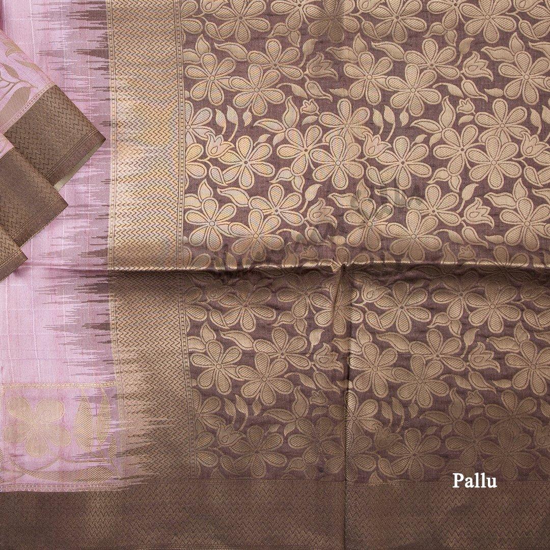 Semi Raw Silk Checked Baby Pink Saree - Kumaran Silks