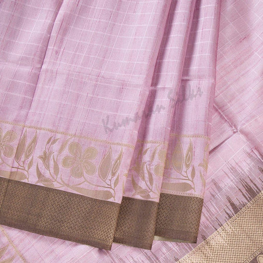 Semi Raw Silk Checked Baby Pink Saree - Kumaran Silks