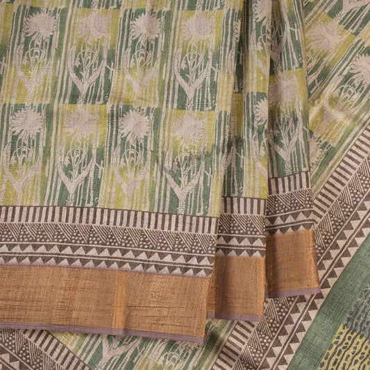 Semi Raw Silk Printed Light Brown Saree 05 - Kumaran Silks