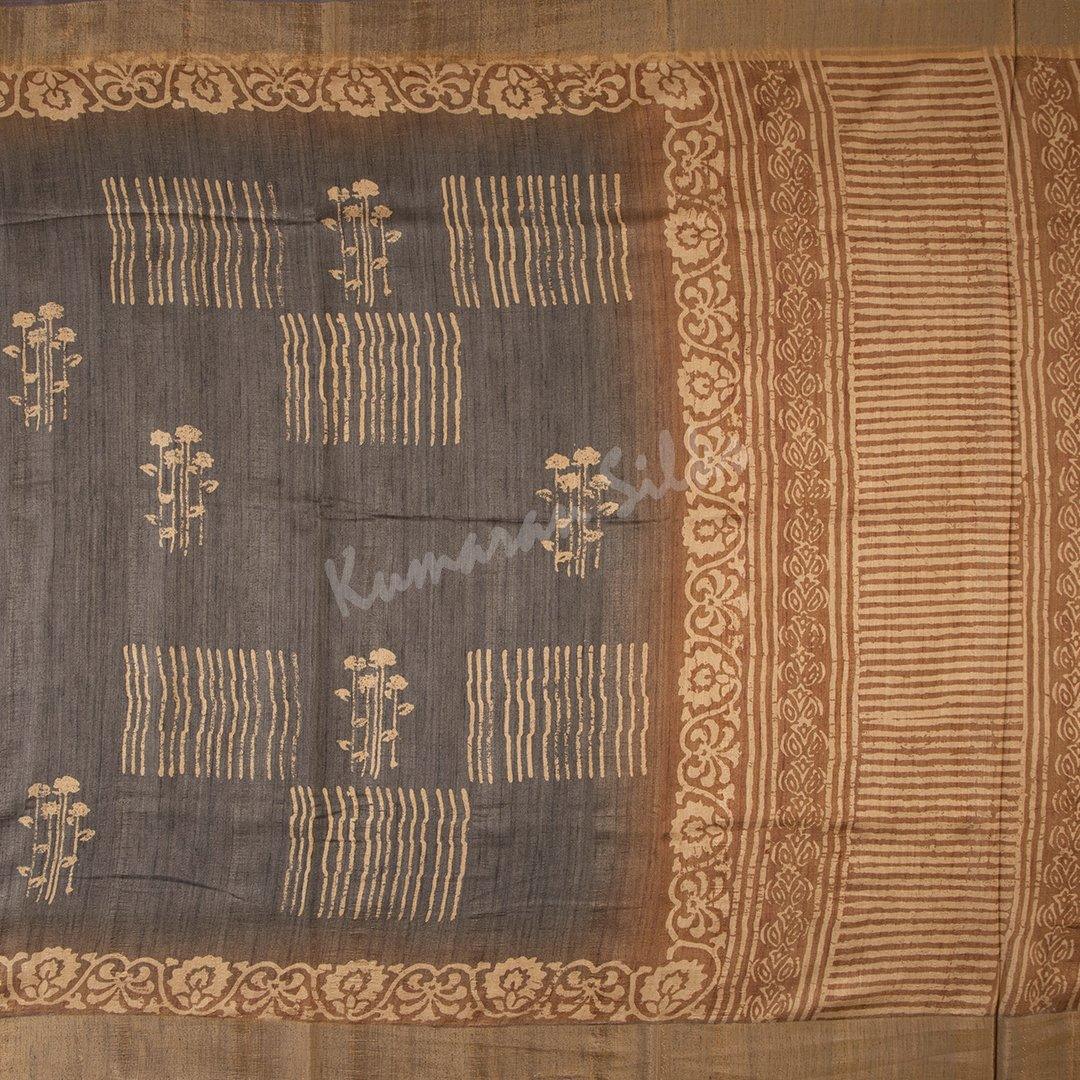 Semi Raw Silk Printed Coffee Brown Saree 02 - Kumaran Silks