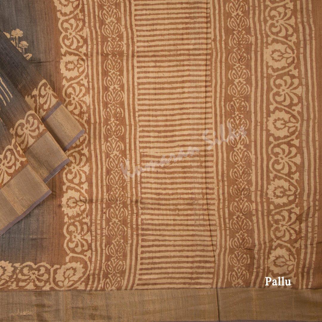 Semi Raw Silk Printed Coffee Brown Saree 02 - Kumaran Silks