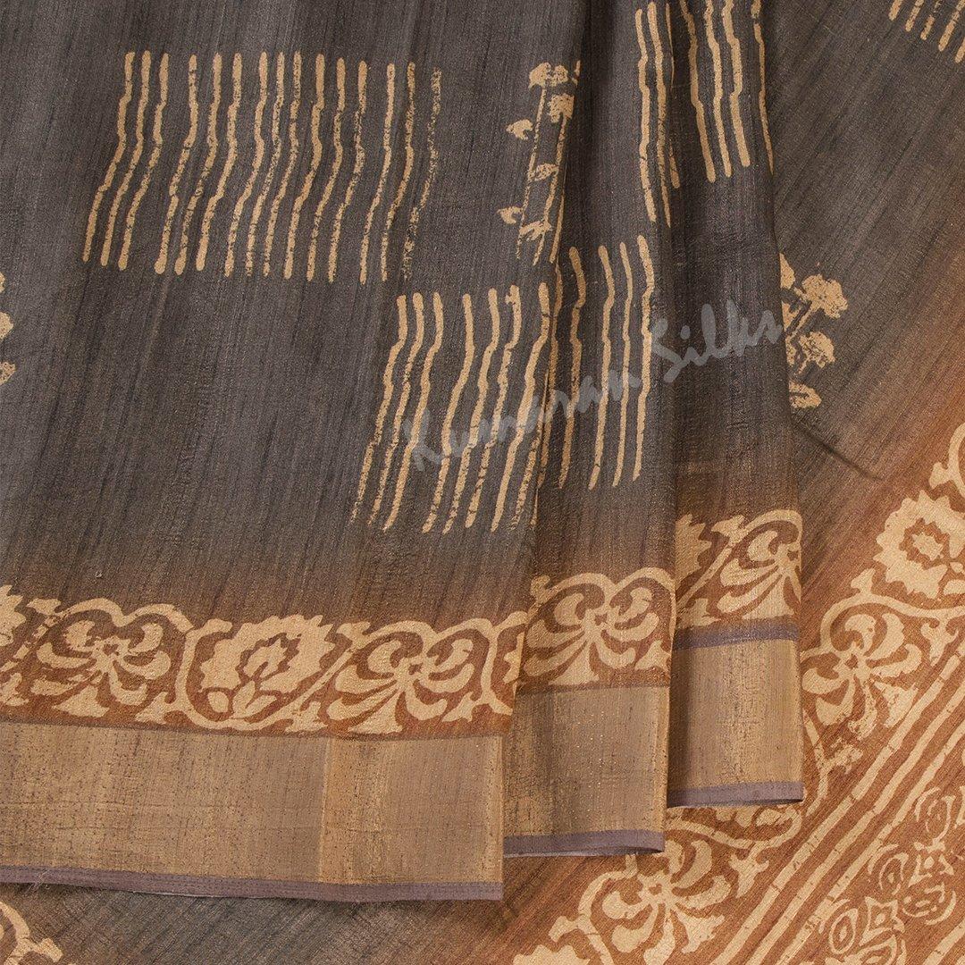 Semi Raw Silk Printed Coffee Brown Saree 02 - Kumaran Silks