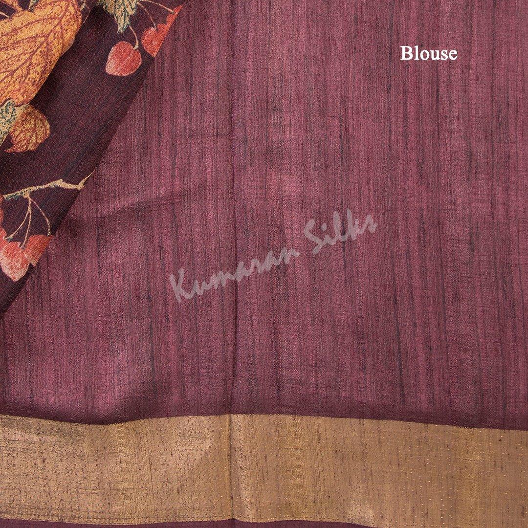 Semi Raw Silk Printed Maroon Saree 08 - Kumaran Silks