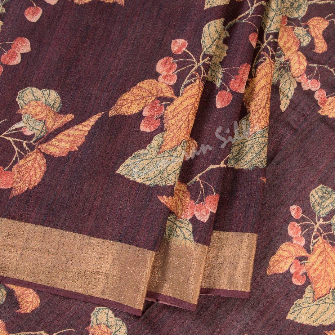 Semi Raw Silk Printed Maroon Saree 08 - Kumaran Silks