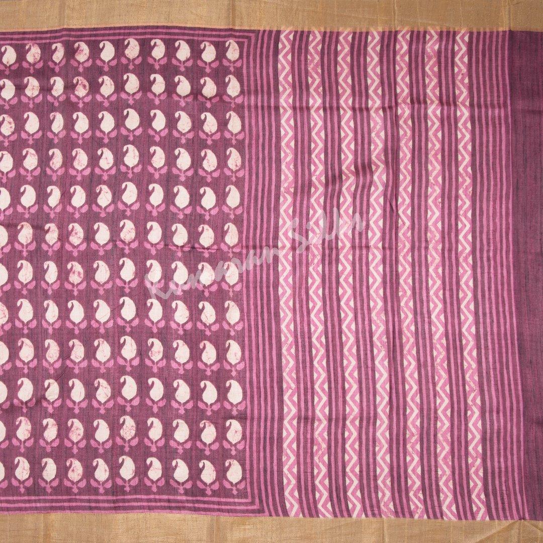 Semi Raw Silk Printed Dark Pink Saree 05 - Kumaran Silks