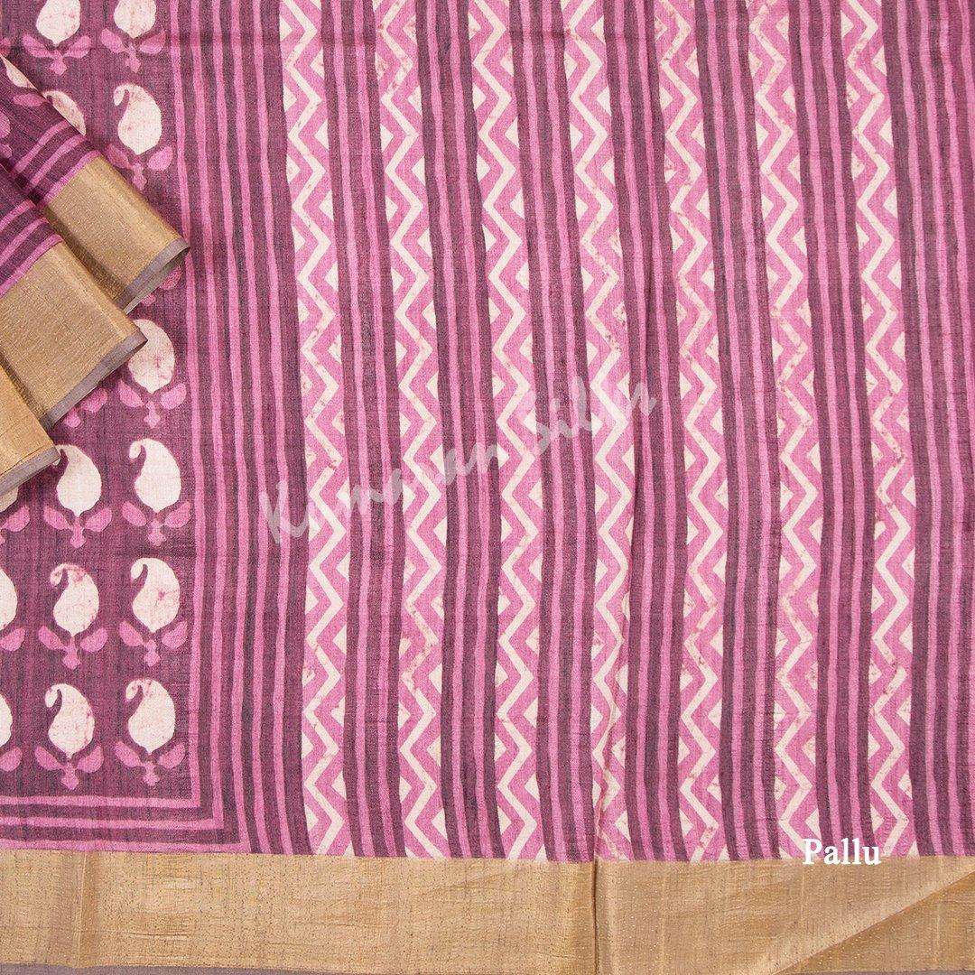 Semi Raw Silk Printed Dark Pink Saree 05 - Kumaran Silks