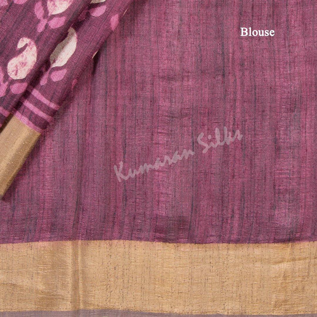 Semi Raw Silk Printed Dark Pink Saree 05 - Kumaran Silks